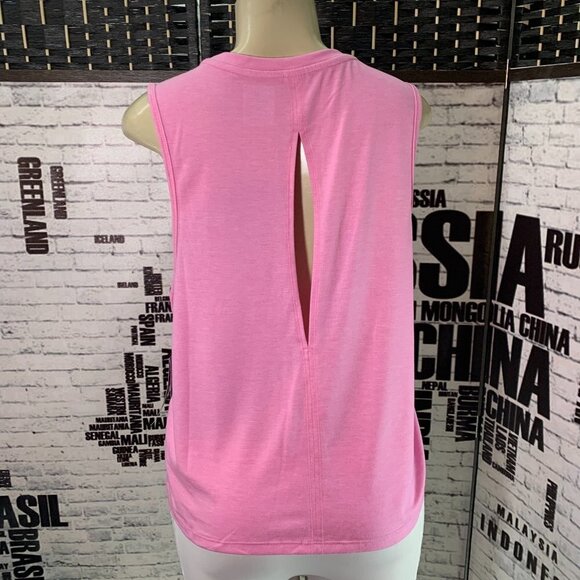 Reebok L  Moonlight Mauve Heather logo  Crew Neck Cut-Out Back Muscle Tee - Picture 4 of 6